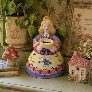 Vintage Fairy Angel Rainy Day Fund Piggy Bank Ceramic Whimsical